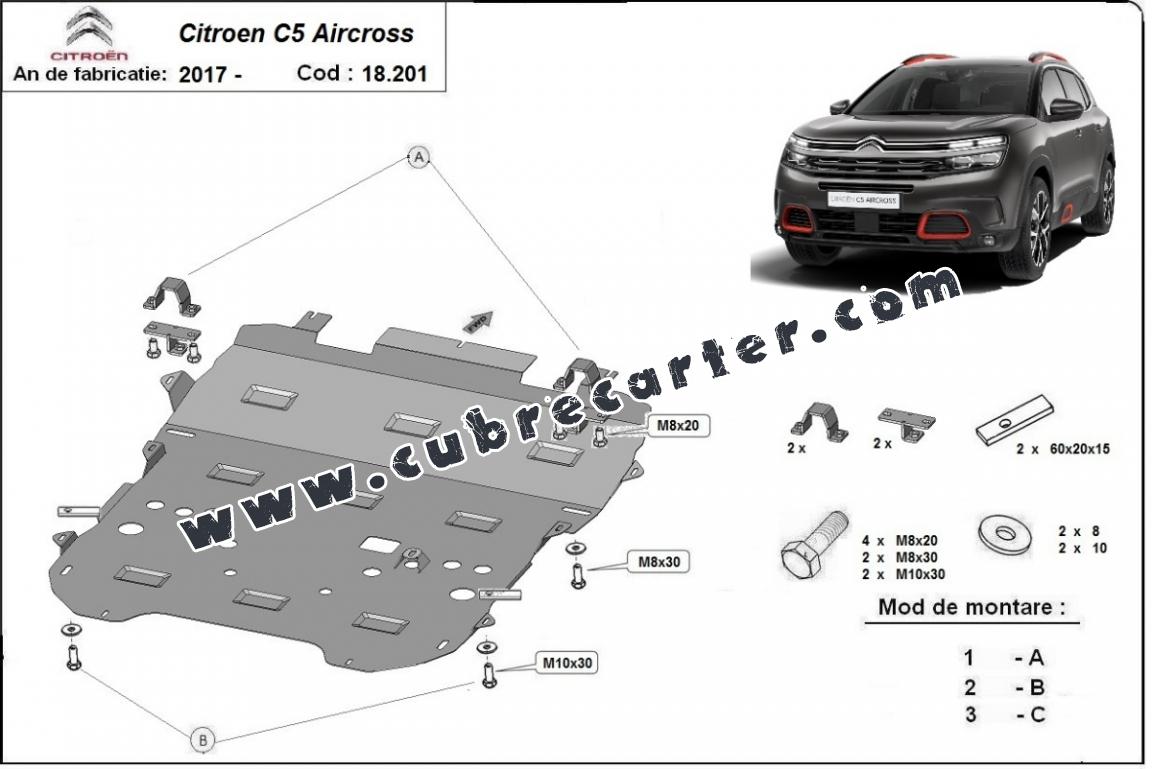 Baguettes de protection latérales en acier pour Citroen C5 Aircross SUV (5  portes) - (2017-2022) - Croni - Y - argent (mat) Y - Argent (mat)