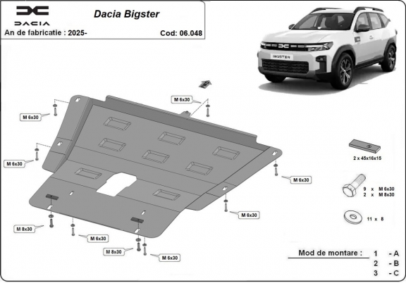 Cubre carter metalico Dacia Bigster - 4x4 + 4x2