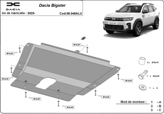 Cubre carter de aluminio Dacia Bigster - 4x4 + 4x2