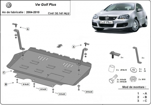 Cubre carter de aluminio Vw Golf Plus
