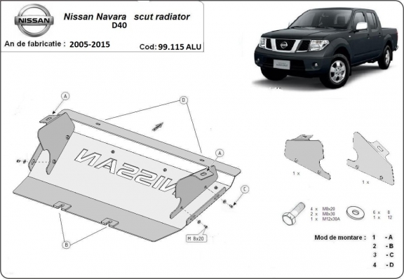 Protector de aluminio del radiador Nissan Navara D40