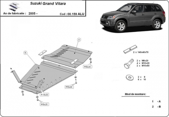 Protector de aluminio de la caja de cambios y caja de transferencia Suzuki Grand Vitara 2