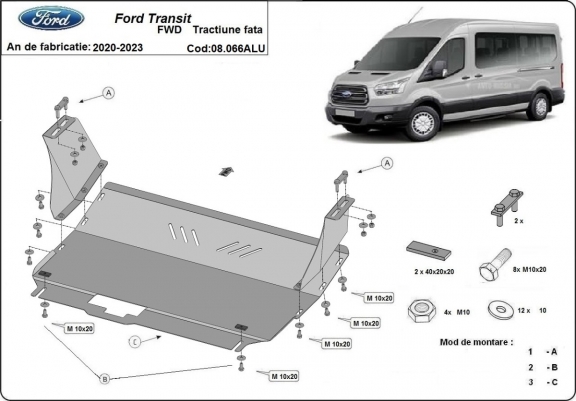 Cubre carter de aluminio Ford Transit - FWD