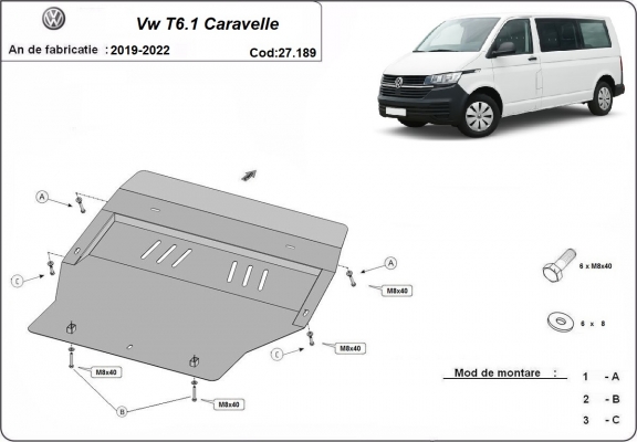Cubre carter metalico Volkswagen Transporter T6.1 Caravelle