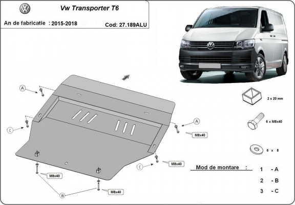 Cubre carter de aluminio Volkswagen Transporter T6