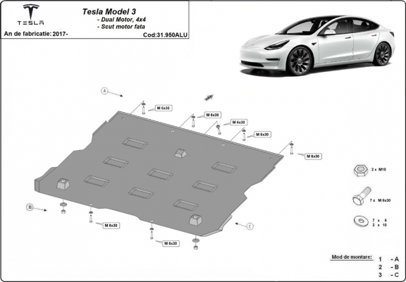 Protección frontal del motor eléctrico en aluminio – Tesla Model 3 AWD