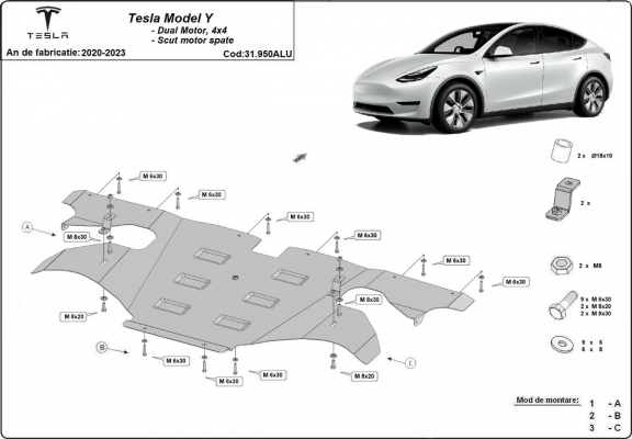 Protección trasera del motor eléctrico en aluminio – Tesla Model Y
