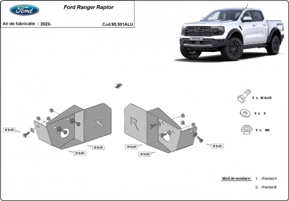 Cubre cárter de aluminio para sensor del brazo de suspensión trasero Ford Ranger Raptor