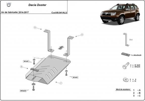 Protector de aluminio del diferencial trasero Dacia Duster - 4x4