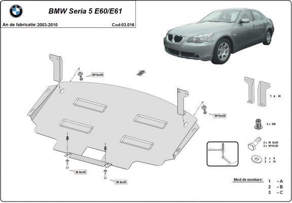 Cubre carter metalico BMW Serie 5 E60/E61 - parachoques delantero estandar
