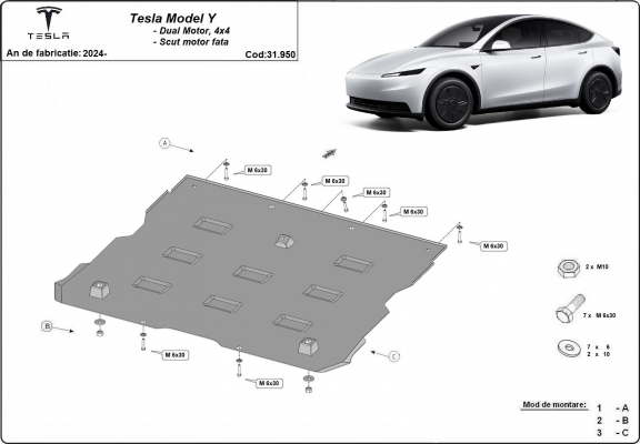Cubre carter del motor delantero eléctrico Tesla Model Y AWD