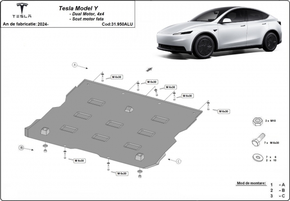 Protección frontal del motor eléctrico en aluminio – Tesla model Y