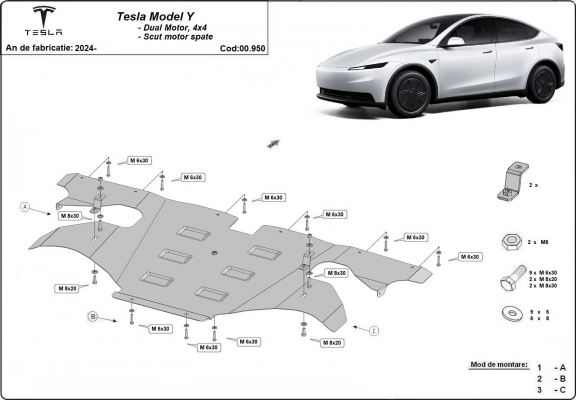 Cubre carter del motor trasero eléctrico Tesla Model Y AWD
