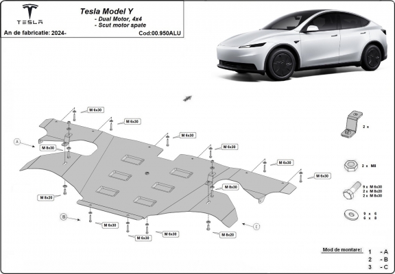 Protección trasera del motor eléctrico en aluminio – Tesla Model Y