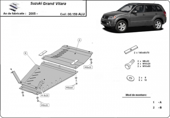 Cubre carter metalico Suzuki Grand Vitara - paquete promocional aluminio