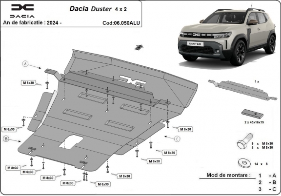 Cubre carter de aluminio Dacia Duster - 4x2