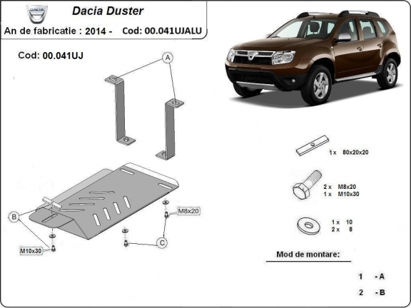 Protector de aluminio del diferencial trasero Dacia Duster - 4x4