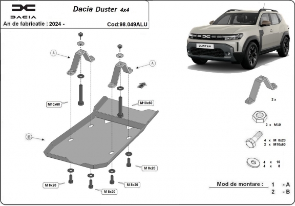 Protector de aluminio del diferencial trasero Dacia Duster - 4x4