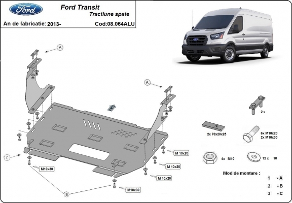 Cubre carter de aluminio Ford Transit - RWD