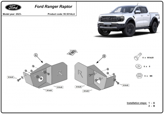 Cubre cárter de aluminio para sensor del brazo de suspensión trasero Ford Ranger Raptor