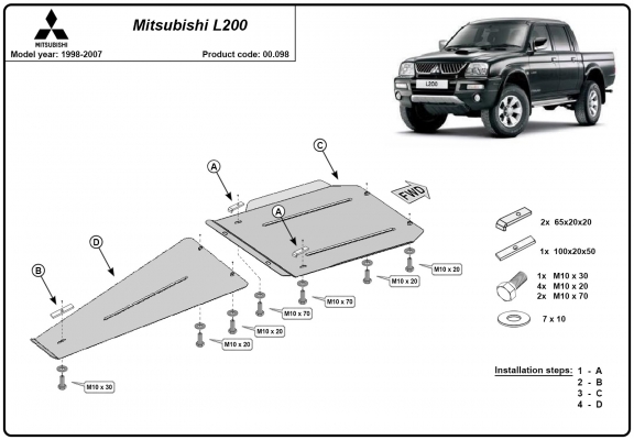 Protector de la caja de cambios y diferencial Mitsubishi L 200