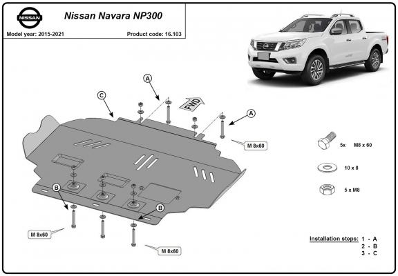 Cubre carter metalico Nissan Navara NP300 - D23