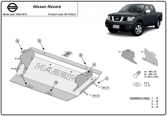 Protector de aluminio del radiador Nissan Navara D40